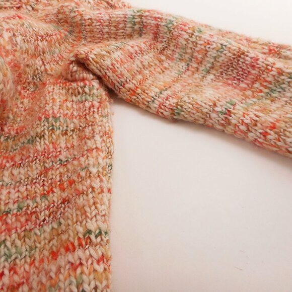Talbots Womens L Chunky Knit Sweater Cream Orange Green Wool Blend Cozy Pullover - Picture 10 of 11